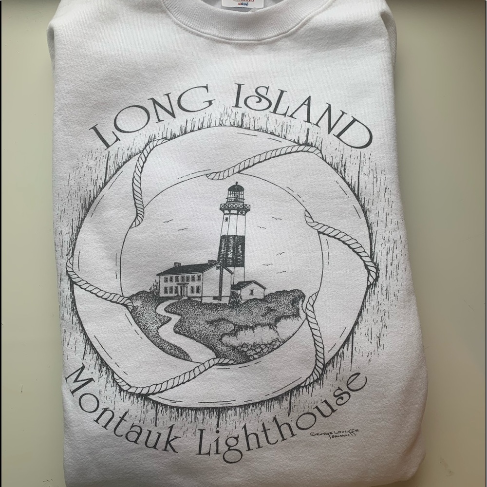 Long Island Montauk Lighthouse White Crewneck